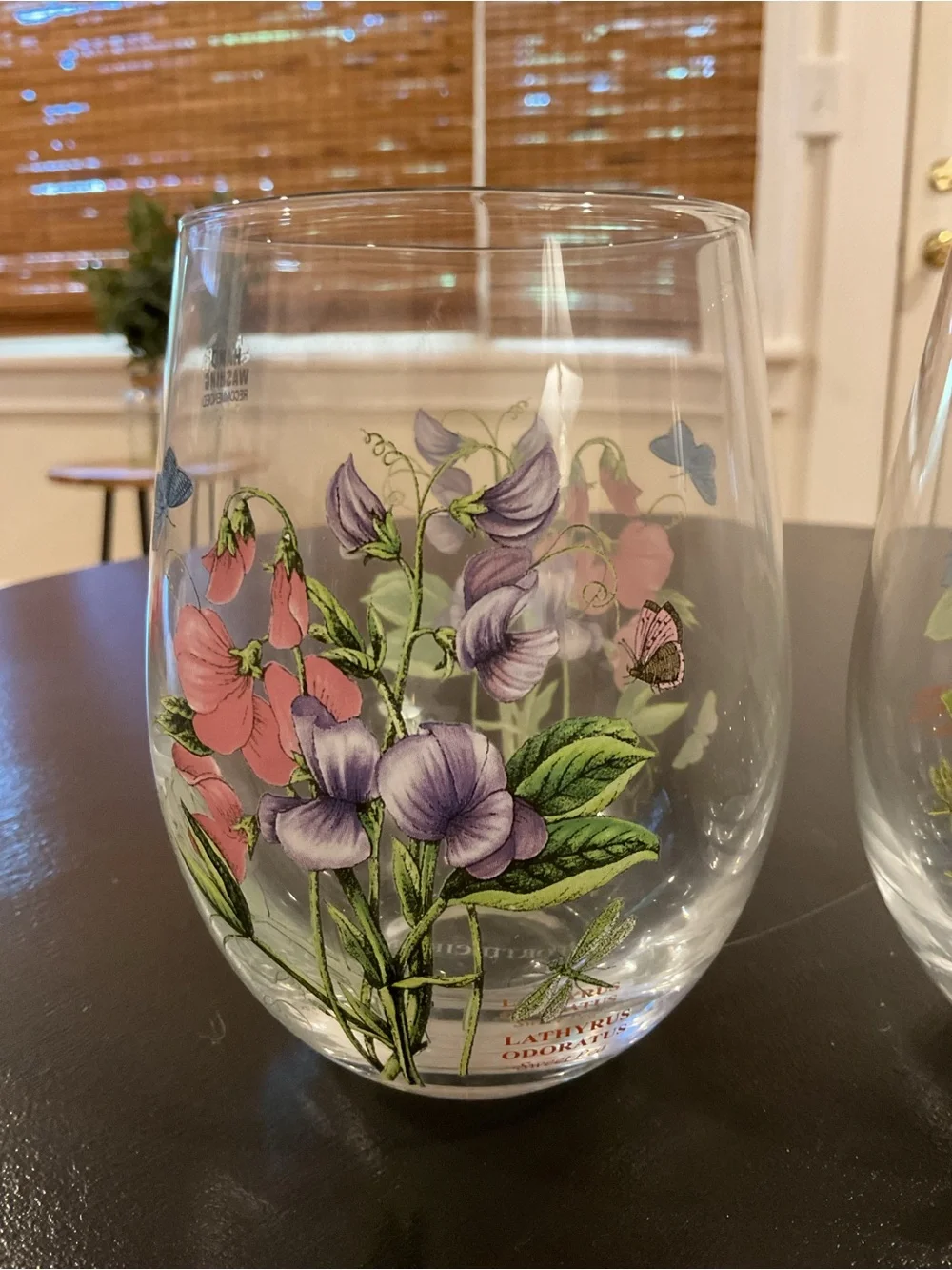 Portmeirion Floral Stemless Wine Glasses - Blue, Purple & Pink Floral Art